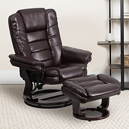 Flash Furniture LeatherSoft Recliner And Ottoman, Brown/Mahogany