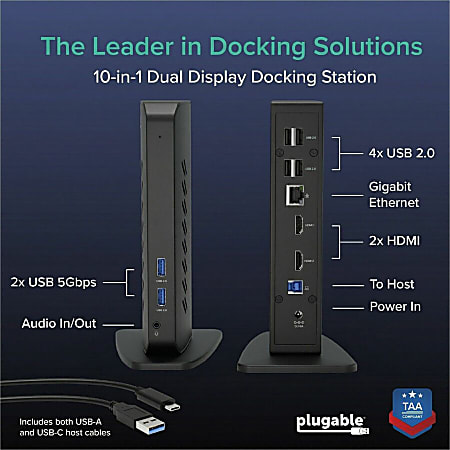 Plugable USB and USB C Universal Laptop Docking Station for