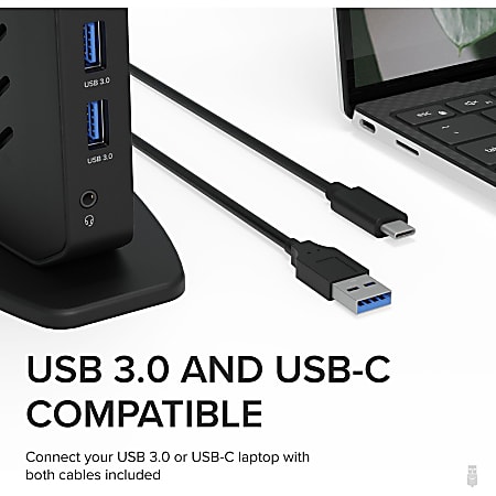 Plugable USB 3.0 and USB C Universal Laptop Docking Station for Windows and  Mac Dual Video HDMI Gigabit Ethernet Audio 6 USB Ports - Office Depot