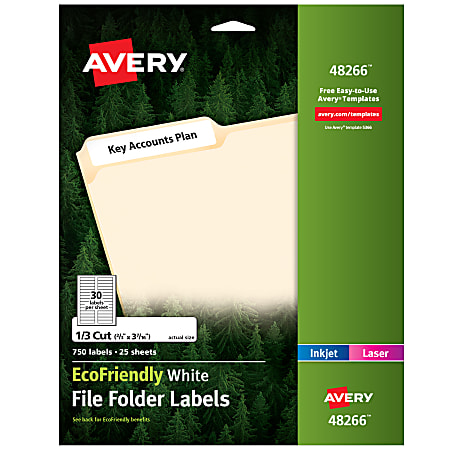 Avery® Easy Peel® EcoFriendly Permanent File Folder Labels, 48266, 2/3" x 3 7/16", 100% Recycled, White, Pack Of 750