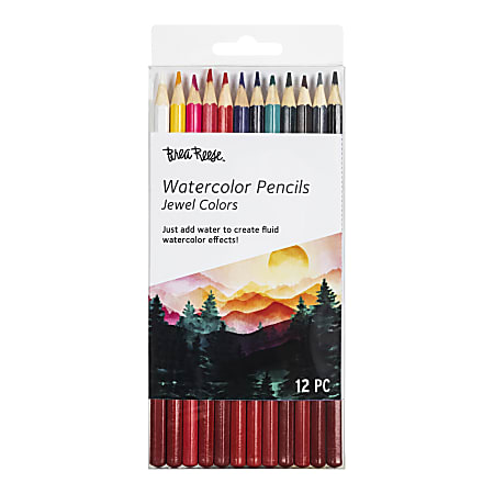 Brea Reese Watercolor Pencils, Medium Point, Jewel-Toned Colors, Pack Of 12 Pencils