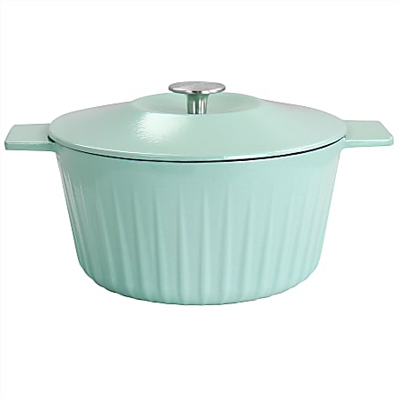 Martha Stewart 5-Quart Enameled Cast Iron Nonstick Round Dutch Oven With Lid, Ice Mint