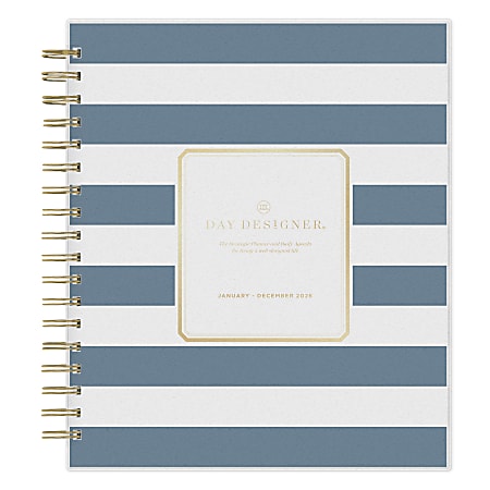 2026 Blue Sky Day Designer Daily/Monthly Planner, 8" x 10", Rugby Stripe Navy, January To December, 142098