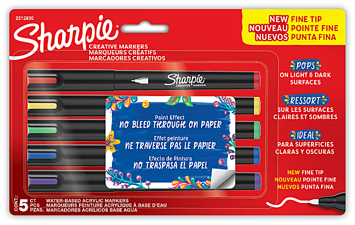 Sharpie Creative Markers, Water-Based Acrylic Paint Markers, Fine Tip, Assorted Core Colors, 5 Count
