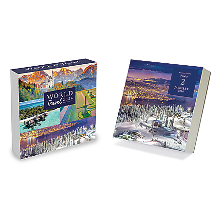 2026 TF Publishing Daily Desktop Box Calendar, 5-1/4" x 5-1/4", World Travel, January To December