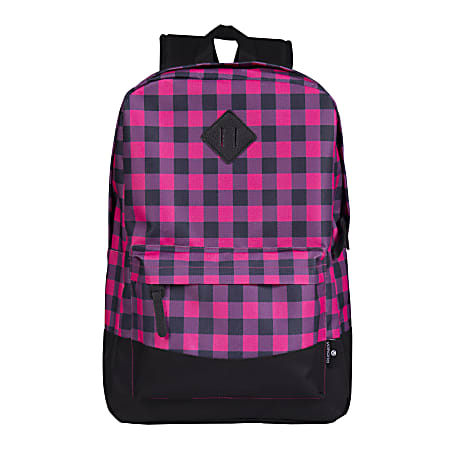 Volkano Daily Grind Backpack With 18.1" Laptop Pocket, Pink Plaid
