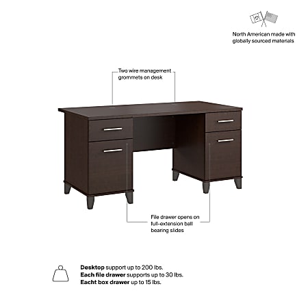 Bush Home Somerset 60 W Office Computer Desk With Drawers Mocha