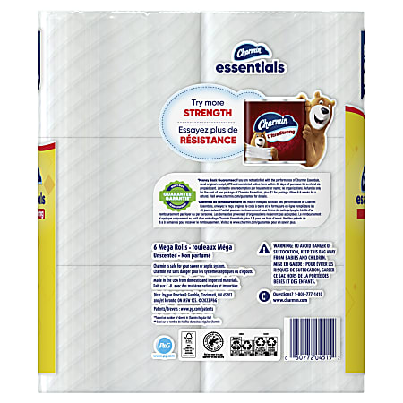 Charmin Essentials Strong 2-Ply Toilet Paper Rolls, 10” x 5-1/4”, White ...