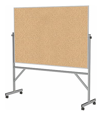 Ghent Reversible Natural Cork Bulletin Board, 78 1/4" x 77" , Aluminum Frame With Silver Finish