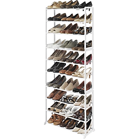 Whitmor 6780-3048-WHT Shoe Rack, 60 x Shoes, 54.76"H x 22.52"W x 9.02"D, Floor, Durable, White, Resin, Metal, 1