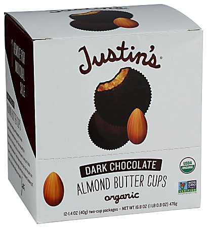 Justin's Nut Butter Cups, Organic Almond Butter Dark Chocolate, 1.4 Oz, Total Qty 12