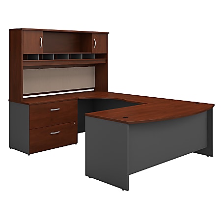 Bush Business Furniture 72"W Left-Handed Bow-Front U-Shaped Corner Desk With Hutch And Storage, Hansen Cherry/Graphite Gray, Standard Delivery