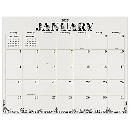 2026 TF Publishing Large Desk Pad Blotter Calendar, 22" x 17", Floral, January To December