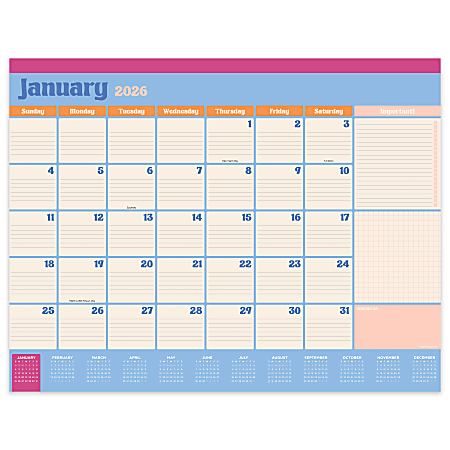 2026 TF Publishing Large Desk Pad Blotter Calendar, 22" x 17", Sherbet, January To December