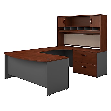 Bush Business Furniture Components 72"W Right-Handed Bow-Front U-Shaped Desk With Hutch And Storage, Hansen Cherry/Graphite Gray, Standard Delivery