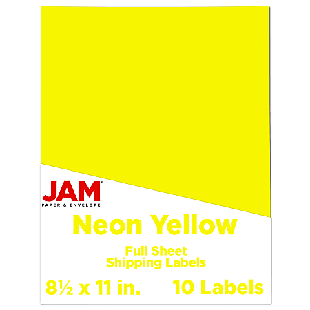 JAM Paper® Full-Page Mailing And Shipping Labels, 337628611, 8 1/2" x 11", Neon Yellow, Pack Of 10