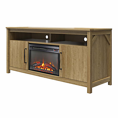 Ameriwood Home Augusta Electric Fireplace And TV Console For TVs Up To 65”, 26-15/16"H x 59-5/8"W x 18-5/8"D, Natural