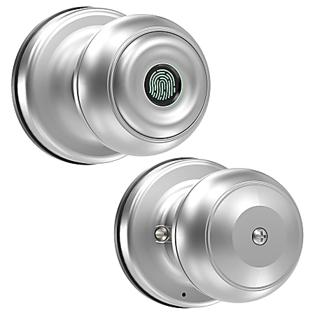 GeekTale K01 Smart Fingerprint Doorknob Lock, 3.11"H x 2.48"W x 2.48"D, Satin Nickel