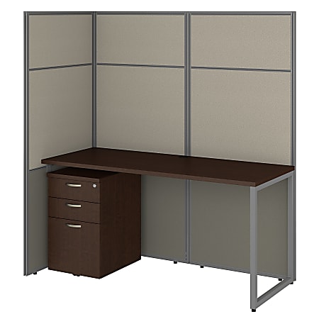 Bush Business Furniture Easy Office 60"W Cubicle Desk With File Cabinet And 66"H Open Panels Workstation, Mocha Cherry, Premium Installation
