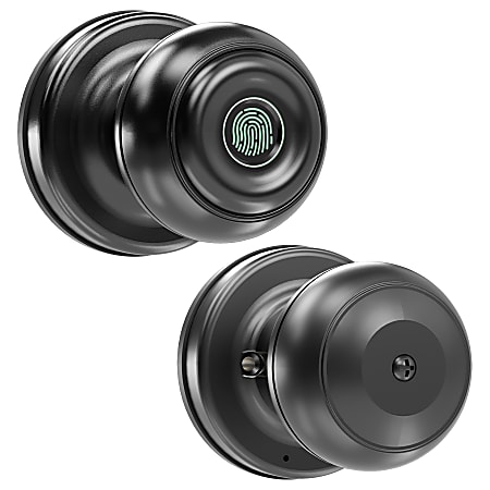 GeekTale K01 Smart Fingerprint Doorknob Lock, 3.11"H x 2.48"W x 2.48"D, Matte Black