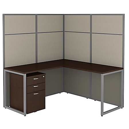 Bush Business Furniture Easy Office 60"W L-Shaped Cubicle Desk With File Cabinet And 66"H Panels, Mocha Cherry, Premium Installation