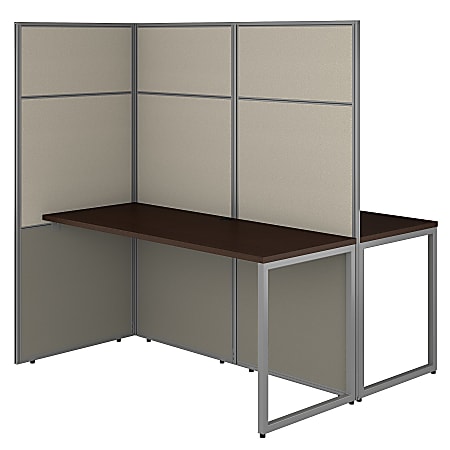 Bush Business Furniture Easy Office 60"W 2-Person Cubicle Desk Workstation With 66"H Panels, Mocha Cherry, Premium Installation