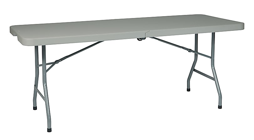 WorkSmart Resin Multi-Purpose Center-Fold Table With Wheels, 29-3/4"H x 72-1/2"W x 30"D, Light Gray