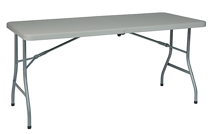 WorkSmart Resin Multi-Purpose Center-Fold Table With Wheels, 29-3/10"H x 61"W x 30"D, Gray