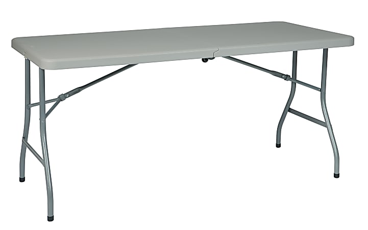 Office Star WorkSmart Resin Multi Purpose Center Fold Table With Wheels, 29 3/10"H x 61"W x 30"D, Gray