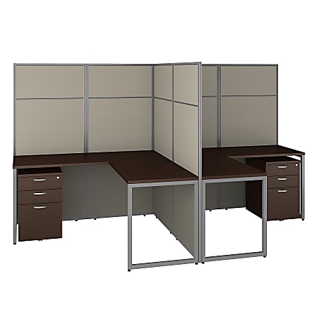 Bush Business Furniture Easy Office 60"W 2-Person L-Shaped Cubicle Desk With Drawers And 66"H Panels, Mocha Cherry, Premium Installation