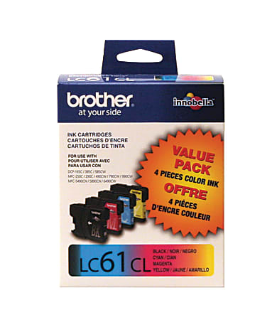 Brother® LC61 Black And Cyan, Magenta, Yellow Ink Cartridges, Pack Of 4, LC613PKS
