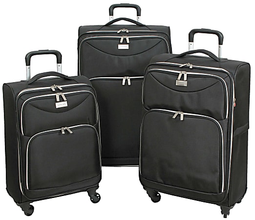 Overland Geoffrey Beene Midnight Fabric Rolling 3-Piece Luggage Set, Black