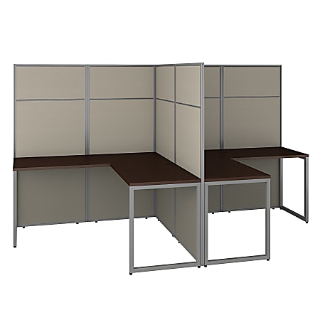 Bush Business Furniture Easy Office 60"W 2-Person L-Shaped Cubicle Desk Workstation With 66"H Panels, Mocha Cherry, Premium Installation
