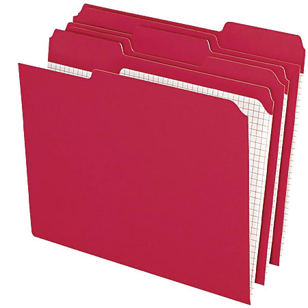 Pendaflex® Color Reinforced Top File Folders With Interior Grid, 1/3 Cut, Letter Size, Red, Pack Of 100