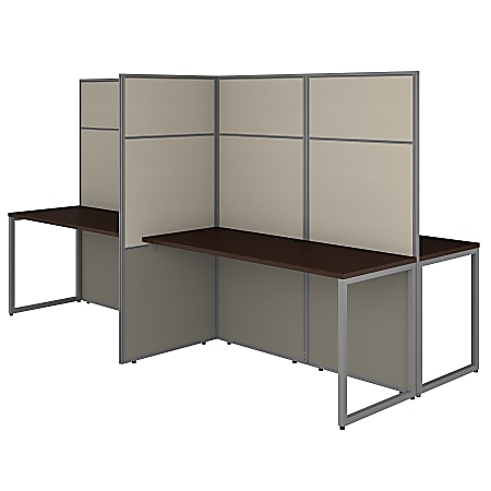 Bush Business Furniture Easy Office 60"W 4-Person Cubicle Desk Workstation With 66"H Panels, Mocha Cherry, Premium Installation