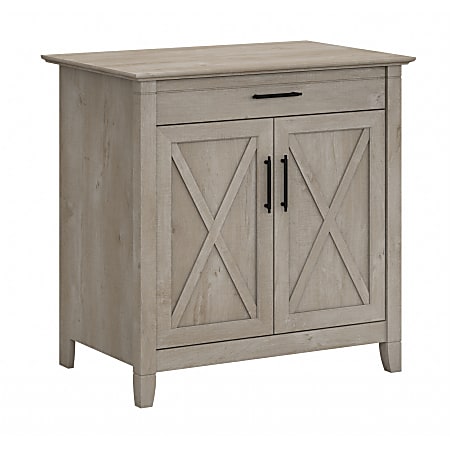 Bush Furniture Key West 30"W Secretary Desk With Keyboard Tray and Storage Cabinet, Washed Gray, Standard Delivery