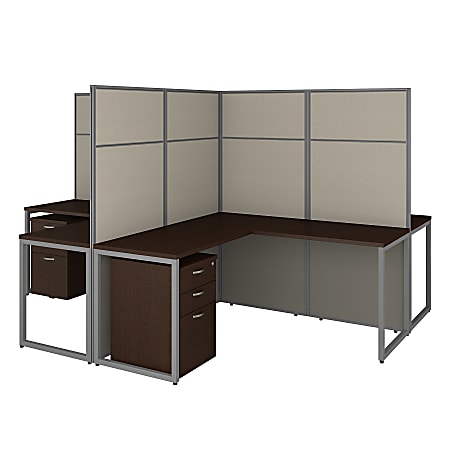 Bush Business Furniture Easy Office 60"W 4-Person L-Shaped Cubicle Desk With Drawers And 66"H Panels, Mocha Cherry, Premium Installation