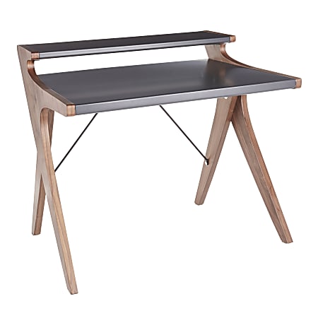 LumiSource Archer 43"W 2-Tier Writing Desk, Walnut/Gray