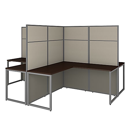 Bush Business Furniture Easy Office 60"W 4-Person L-Shaped Cubicle Desk Workstation With 66"H Panels, Mocha Cherry, Premium Installation