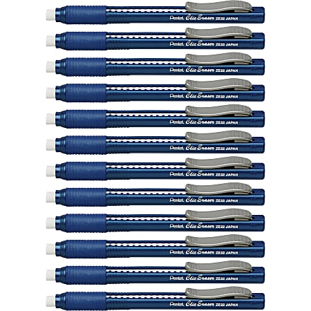 Pentel Rubber Grip Clic Eraser Blue Pen Refillable 12 Box