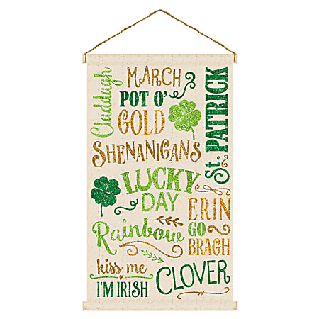 Amscan 242602 St. Patrick's Day Large Canvas Hanging Signs, 18" x 31-1/2", Gold, Pack Of 2 Signs