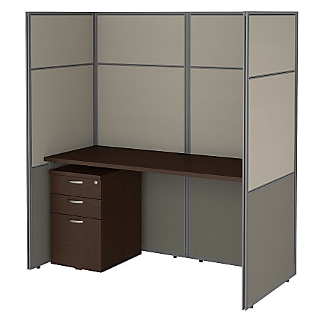 Bush Business Furniture Easy Office 60"W Cubicle Desk With File Cabinet And 66"H Closed Panels Workstation, Mocha Cherry, Standard Delivery