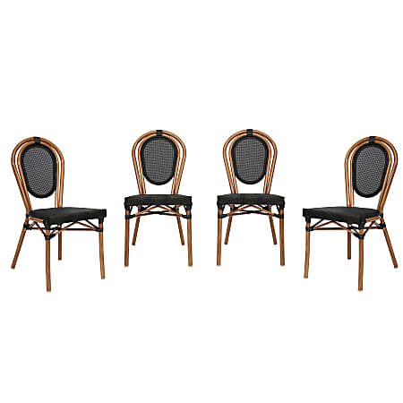Flash Furniture 4 Pack Marseille Indoor/Outdoor Commercial Thonet Bistro Stacking Chair, Black/Natural Frame -4SDA6422STXTBKN