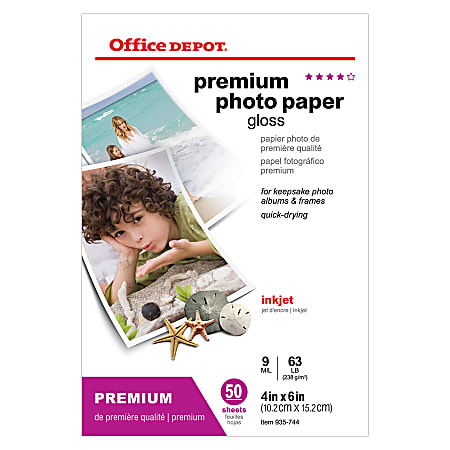Office Depot® Premium Photo Paper, High Gloss, 4" x 6", 9 Mil, Pack Of 50 Sheets