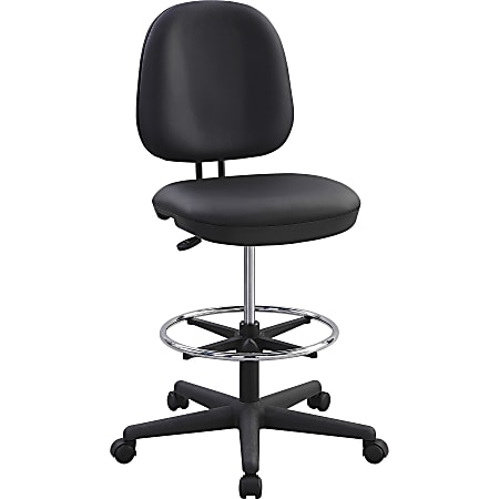 Lorell Contoured Back Stool - Vinyl, Plastic Seat - Vinyl, Plastic Back - 5-star Base - Black - 1 Each