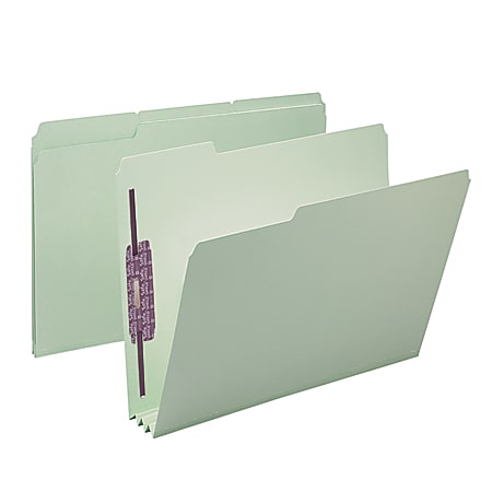 Smead® Pressboard Fastener Folders With SafeSHIELD® Coated Fasteners, 3" Expansion, Letter Size, 100% Recycled, Gray/Green, Box Of 25