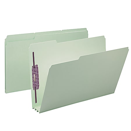 Smead&reg; Pressboard Fastener Folders With SafeSHIELD&reg; Fasteners, 3" Expansion, Legal Size, 100% Recycled, Gray/Green, Box Of 25