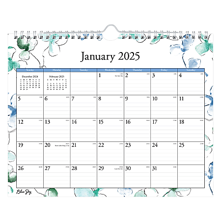 2025 Blue Sky Monthly Wall Calendar, 11” x 8-3/4””, Lindley, January 2025 To December 2025