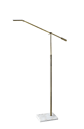 Adesso® Vera LED Floor Lamp, 61"H, Antique Brass Shade/White Marble Base