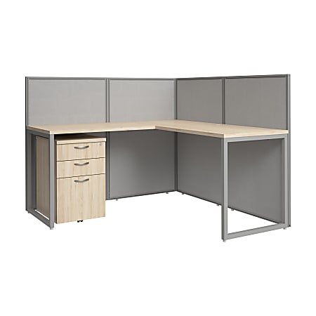 Bush Business Furniture Easy Office 60W 2 Person Cubicle Desk with Drawers and Low Panels, Natural Elm, Standard Delivery